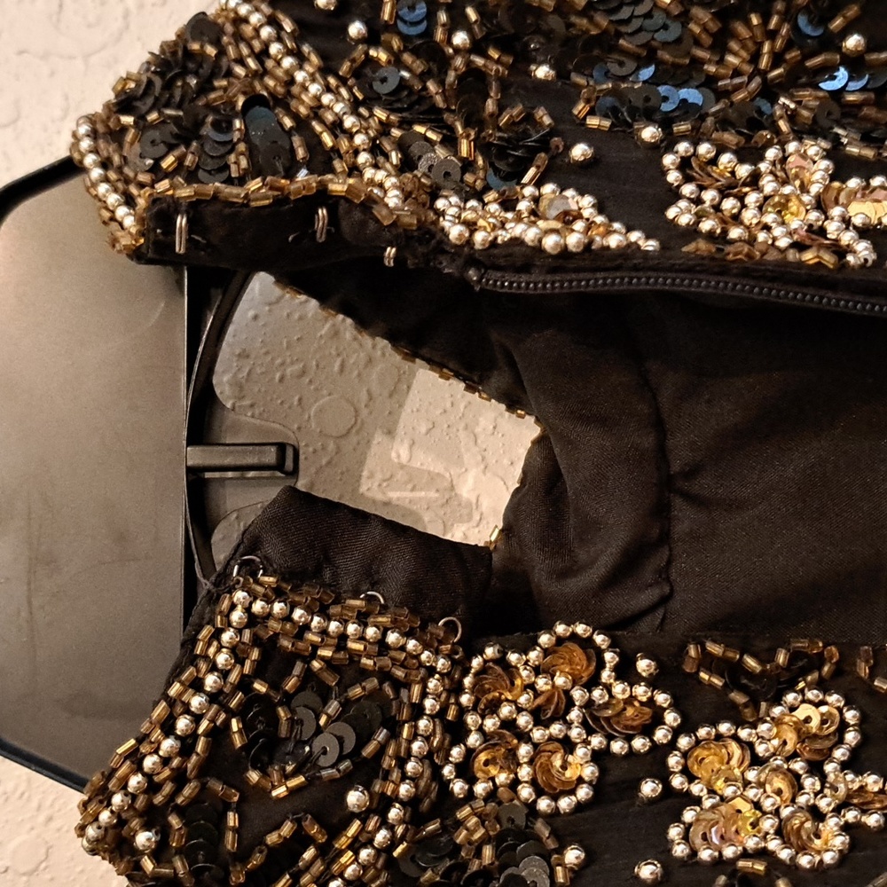 Vintage Laurence Kazar sequin beaded Dress Womens Size Small  Black Formal Maxi - Picture 9 of 15